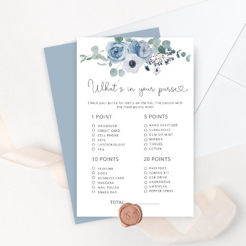 Dusty blue bridal whats in your purse game