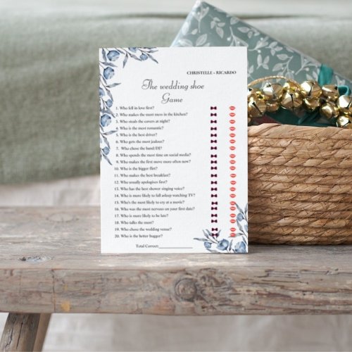 Dusty blue Bride  Groom Bridal Shower Game Card