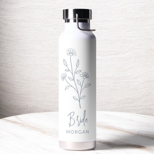 Dusty Blue Bride Hand Floral Bachelorette Water Bottle (Creator Uploaded)