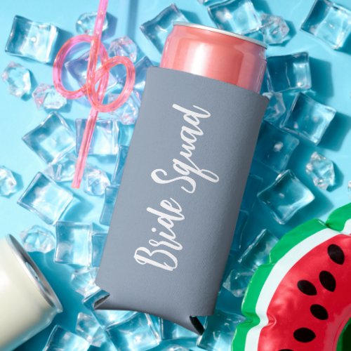 Dusty Blue Bride Squad Bachelorette Party Seltzer Can Cooler