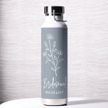 Dusty Blue Bridesmaid Name Floral Bachelorette Water Bottle<br><div class="desc">Celebrate in style with our Name Hand Scripted Bachelorette Bridal Party Thermal Wine Tumbler. Featuring an elegant, personalized script design, this tumbler is perfect for keeping beverages at the ideal temperature during your bridal festivities. Crafted from high-quality, insulated materials, it’s as practical as it is chic. Ideal for bachelorette parties,...</div>