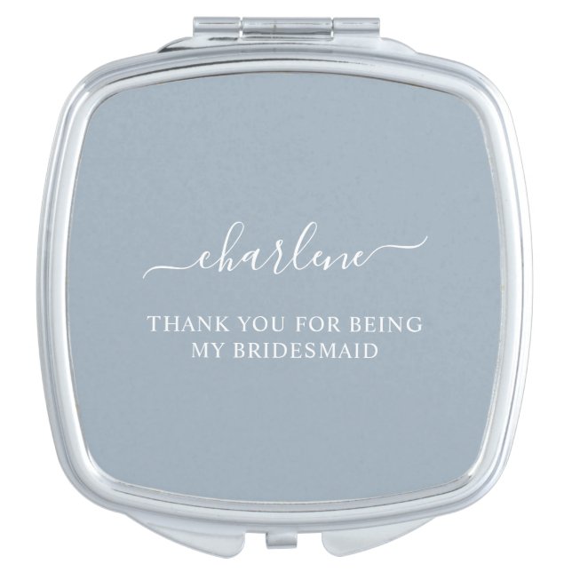 Dusty Blue Bridesmaid Thank You Compact Mirror (Front)