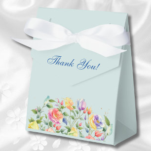 Dusty Blue Bright Floral Pink Roses Bridal Shower Favor Boxes