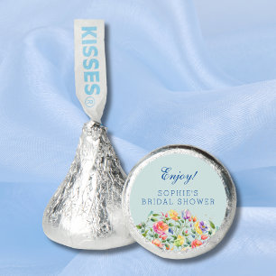 Dusty Blue Bright Floral Pink Roses Bridal Shower Hershey®'s Kisses®