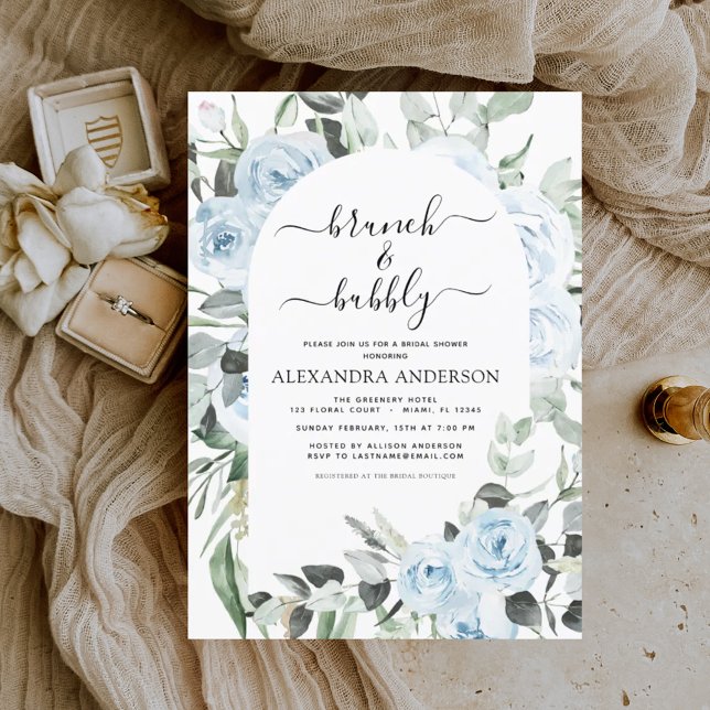 Dusty Blue Brunch & Bubbly Bridal Shower Invitatio Invitation (Creator Uploaded)