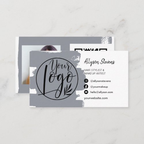 Dusty blue brush hair makeup photo logo qr code  business card