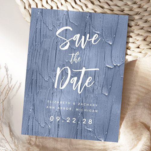 Dusty Blue Brush Strokes QR Code Save the Date Announcement Postcard