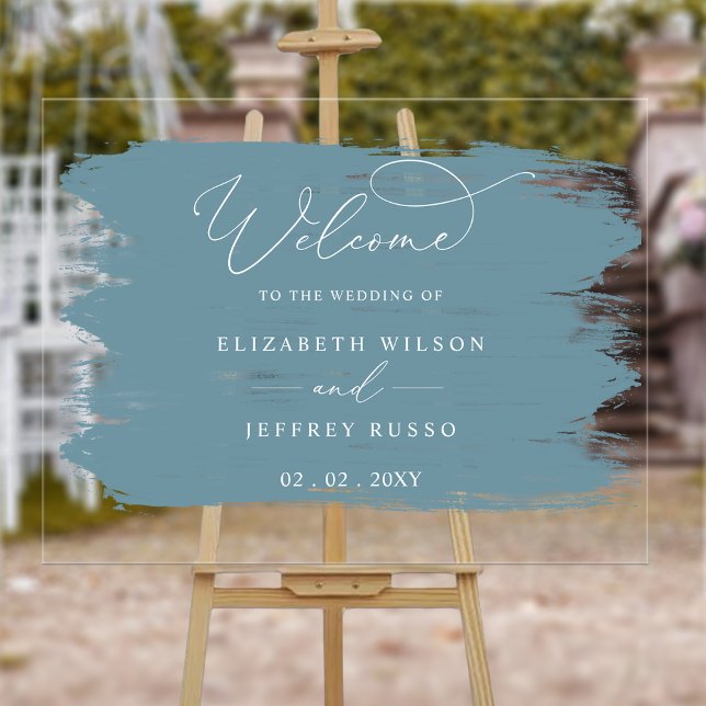 Dusty Blue Brush Strokes Wedding Welcome  Acrylic Sign (Dusty Blue Brush Strokes Wedding Welcome Acrylic Sign
)