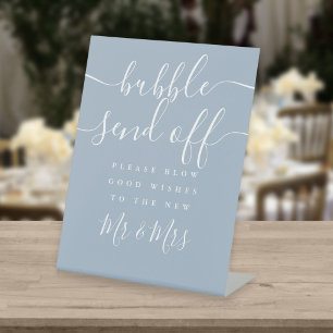 Dusty Blue Bubble Send Off Chic Script Pedestal Sign