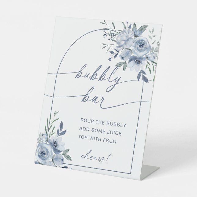 Dusty Blue Bubbly Bar Bridal Shower Sign (Front)