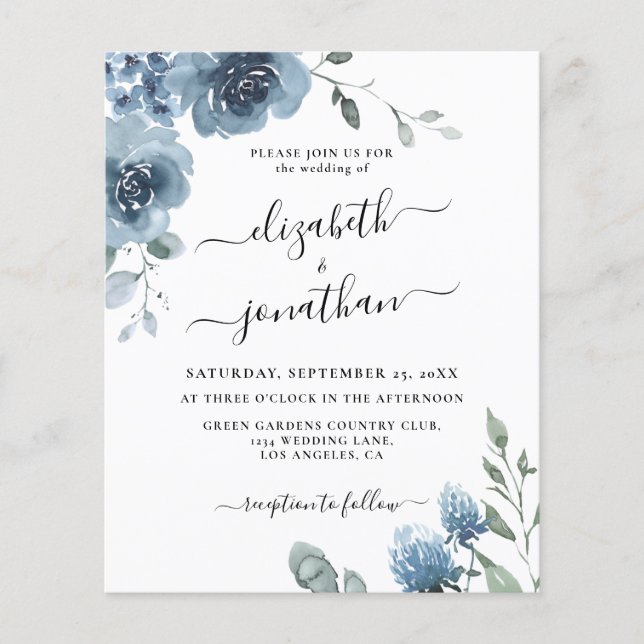 Dusty Blue Budget Slate Wedding Invitation (Front)