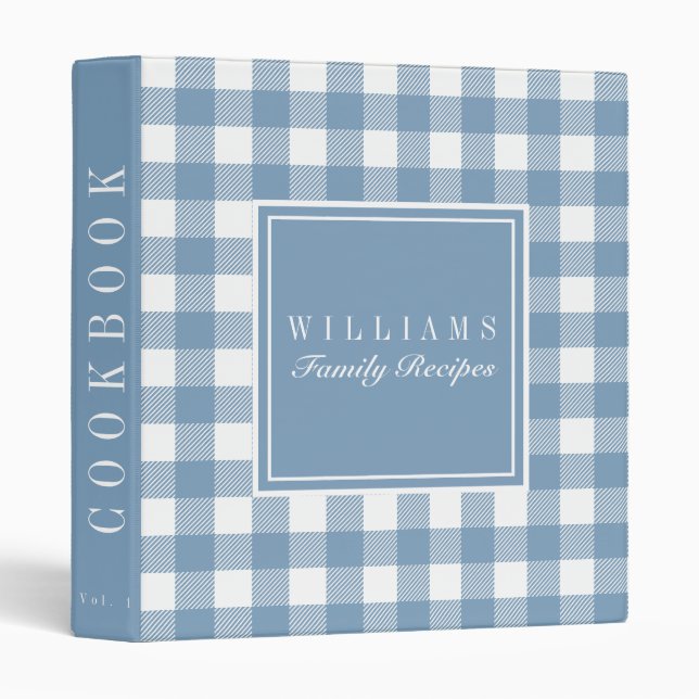 Dusty Blue Buffalo Plaid Recipe Cookbook 3 Ring Binder (Front/Spine)