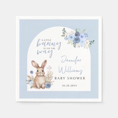 Dusty blue bunny easter baby shower paper napkins