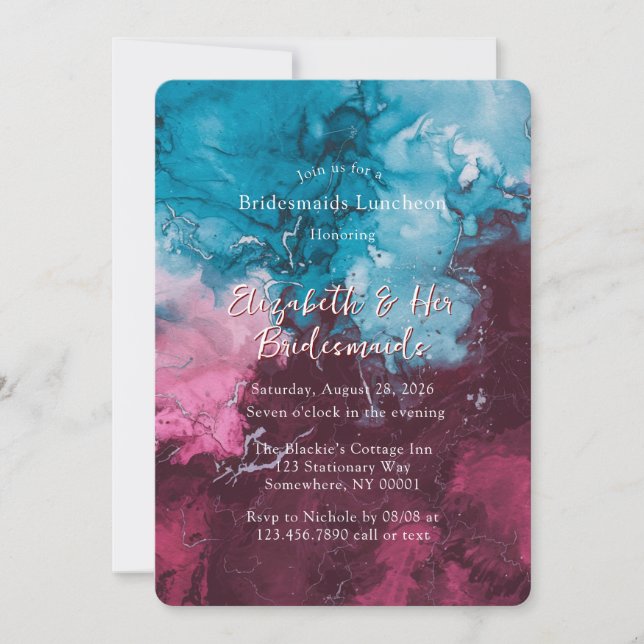 Dusty Blue Burgundy Alcohol Bridesmaids Luncheon Invitation (Front)