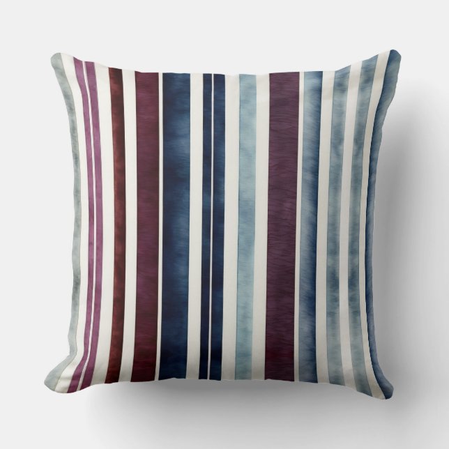 Dusty Blue  Burgundy and  Rose watercolor Stripes Throw Pillow (Front)
