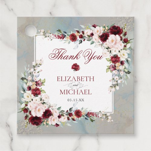 Dusty Blue Burgundy Blush Floral Elegant Wedding Favor Tags