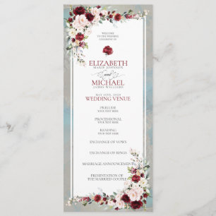 Dusty Blue Burgundy Blush Floral Wedding Program