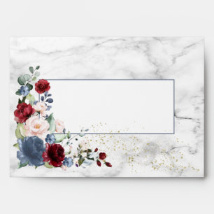 Dusty Blue Burgundy Blush Gold Floral Wedding Envelope