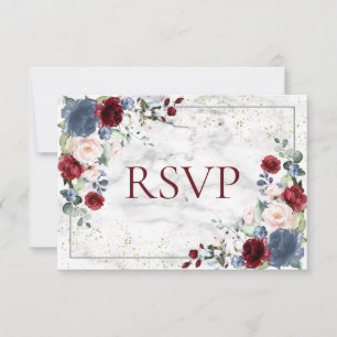 Dusty Blue Burgundy Blush Gold Wedding RSVP