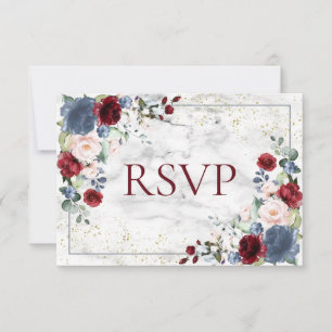 Dusty Blue Burgundy Blush Gold Wedding RSVP Card