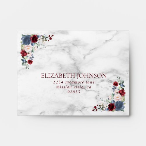 Dusty Blue Burgundy Blush Marble Wedding RSVP Envelope