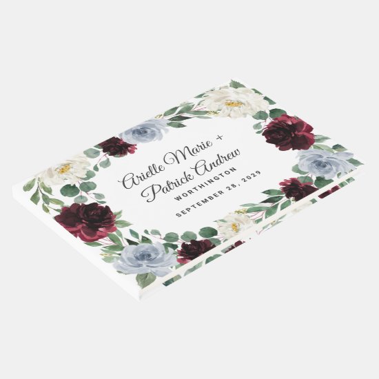 Dusty Blue Burgundy Cranberry Ivory Fall Wedding Guest Book
