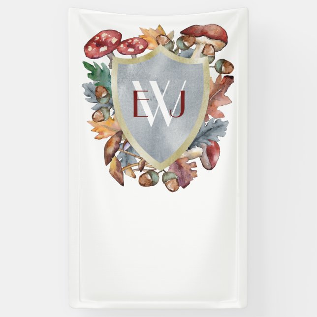 Dusty Blue Burgundy Fall Mushroom Wedding Banner (Vertical)