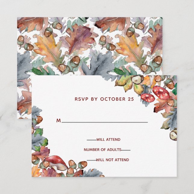 Dusty Blue Burgundy Fall Mushroom Wedding rsvp Invitation (Front/Back)