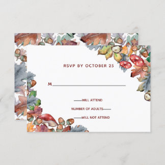 Dusty Blue Burgundy Fall Mushroom Wedding rsvp Invitation
