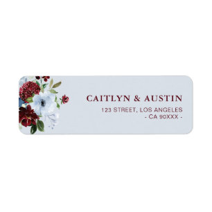 dusty blue burgundy floral address label