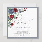 Dusty Blue Burgundy Floral Bridal Shower Mail Invitation (Front)