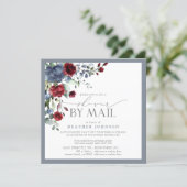 Dusty Blue Burgundy Floral Bridal Shower Mail Invitation (Standing Front)