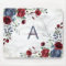 Dusty Blue Burgundy Floral Marble Name Monogram