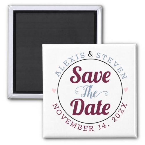 Dusty blue burgundy pink hearts Save the Date Magnet