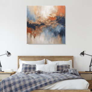 Dusty Blue Burnt Orange Navy Abstract Canvas Print