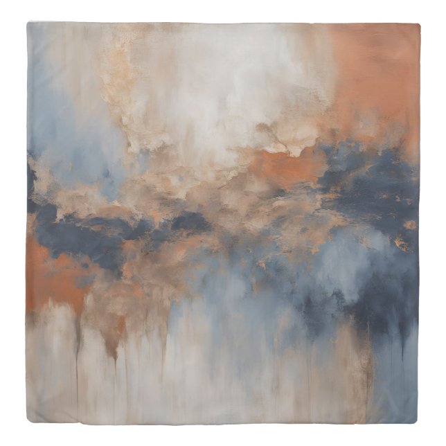 Dusty Blue Burnt Orange Navy Abstract Duvet Cover (Front)