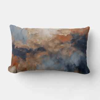 Dusty Blue Burnt Orange Navy Abstract Lumbar Pillow