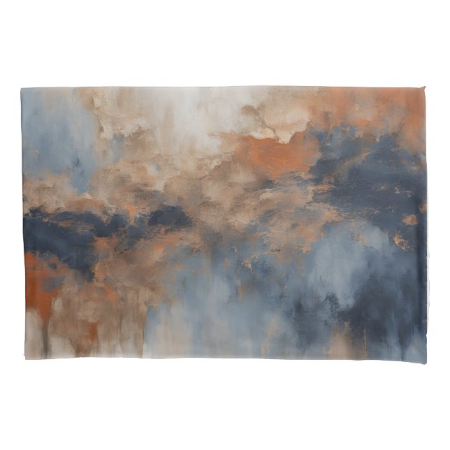 Dusty Blue Burnt Orange Navy Abstract Pillow Case (Front-Left)