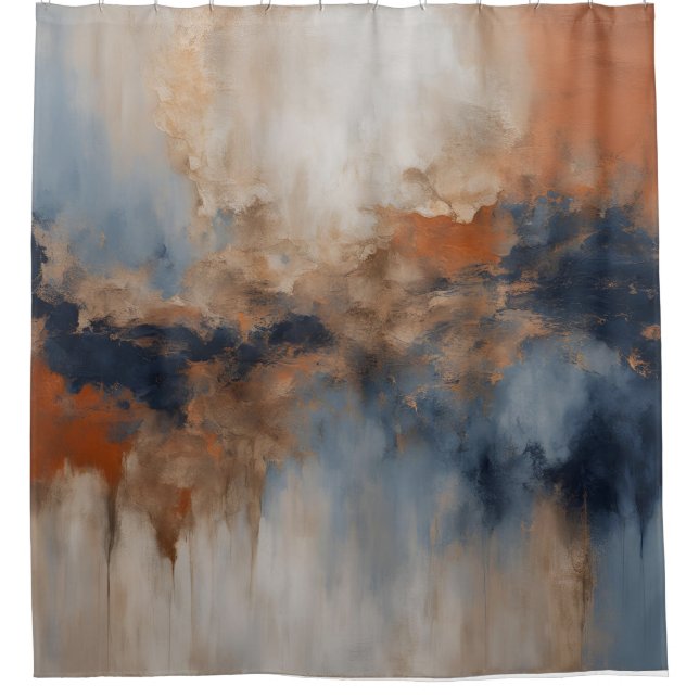 Dusty Blue Burnt Orange Navy Abstract Shower Curtain (Front)
