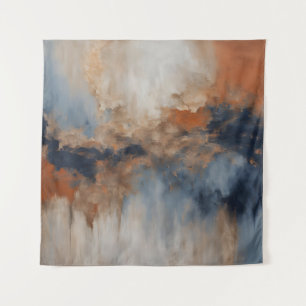Dusty Blue Burnt Orange Navy Abstract Tapestry