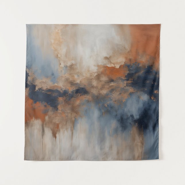Dusty Blue Burnt Orange Navy Abstract Tapestry (Front)