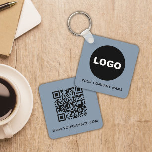 Dusty Blue Business Promotional Logo QR Code Keychain