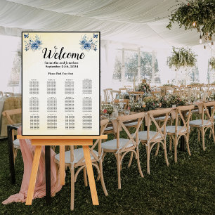 Dusty Blue Butterflies and Flowers Seating Chart Foam Board