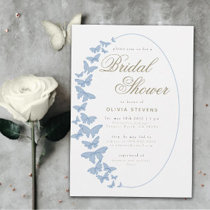 Dusty Blue Butterflies Boho Elegant Bridal Shower Invitation