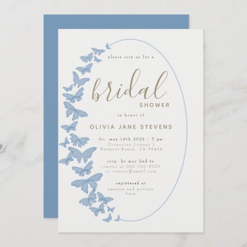 Dusty Blue Butterfly Boho Frame Bridal Shower Invitation