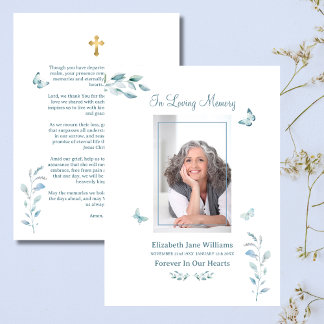 Dusty Blue Butterfly Funeral Memorial Prayer Note Card
