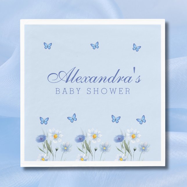 Dusty Blue Butterfly Wildflower Baby Shower Napkins (Creator Uploaded)