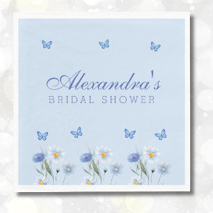 Dusty Blue Butterfly Wildflower Bridal Shower Napkins