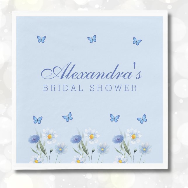 Dusty Blue Butterfly Wildflower Bridal Shower Napkins (Creator Uploaded)