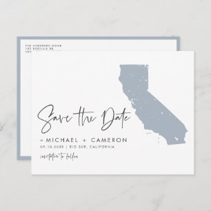 Dusty Blue California Map QR Code Save the Date Announcement Postcard